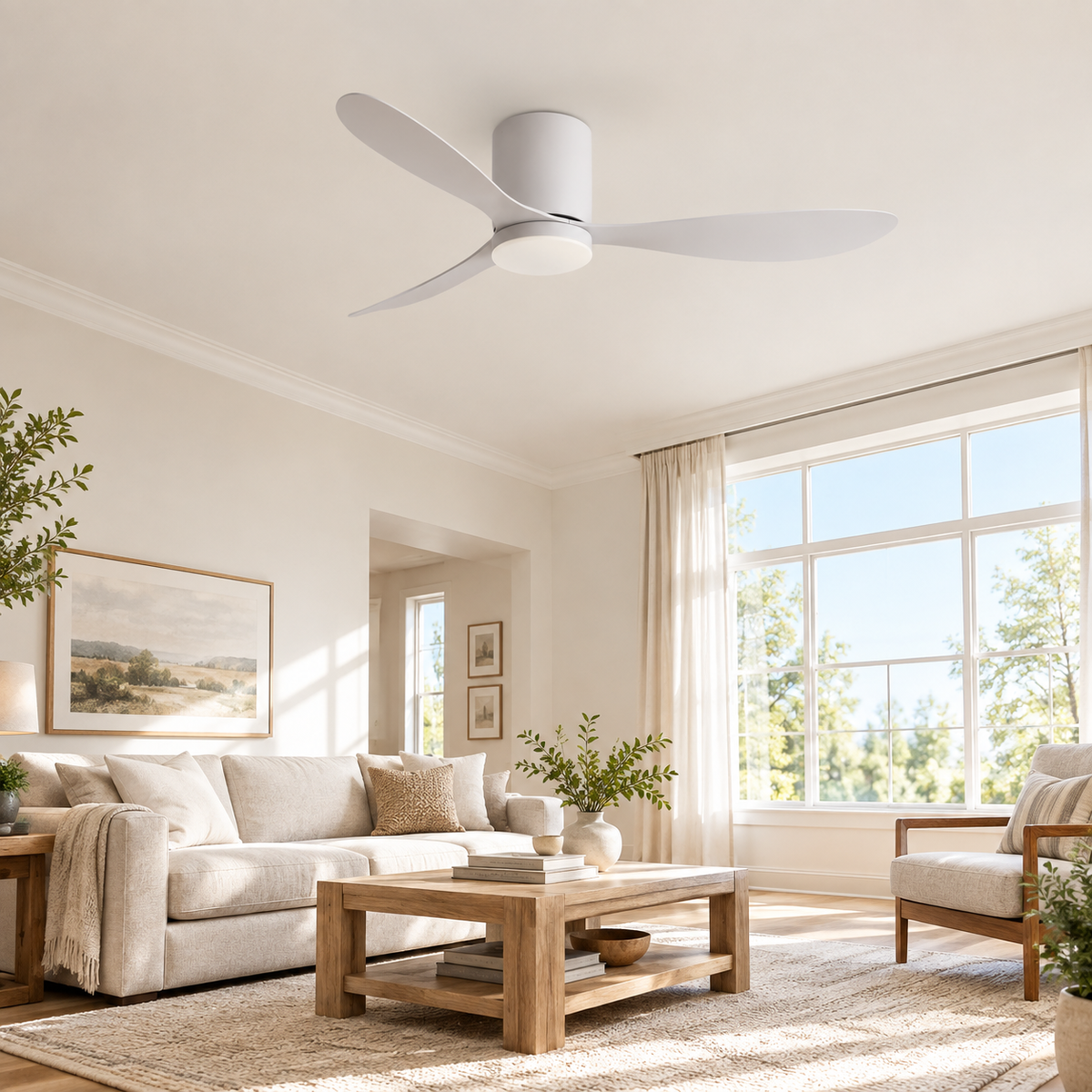 36/42/52 Inch Low Floor DC Motor Ceiling Fan with LED Light and Remote - 6-Speed Silent Deal for Bedroom Coffee Shop Home Hotel - Image 1 Image