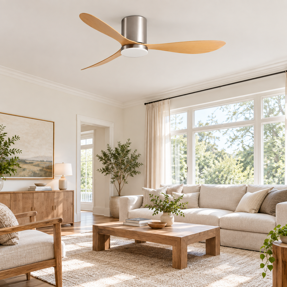 36/42/52 Inch Low Floor DC Motor Ceiling Fan with LED Light and Remote - 6-Speed Silent Deal for Bedroom Coffee Shop Home Hotel - Image 1 Image
