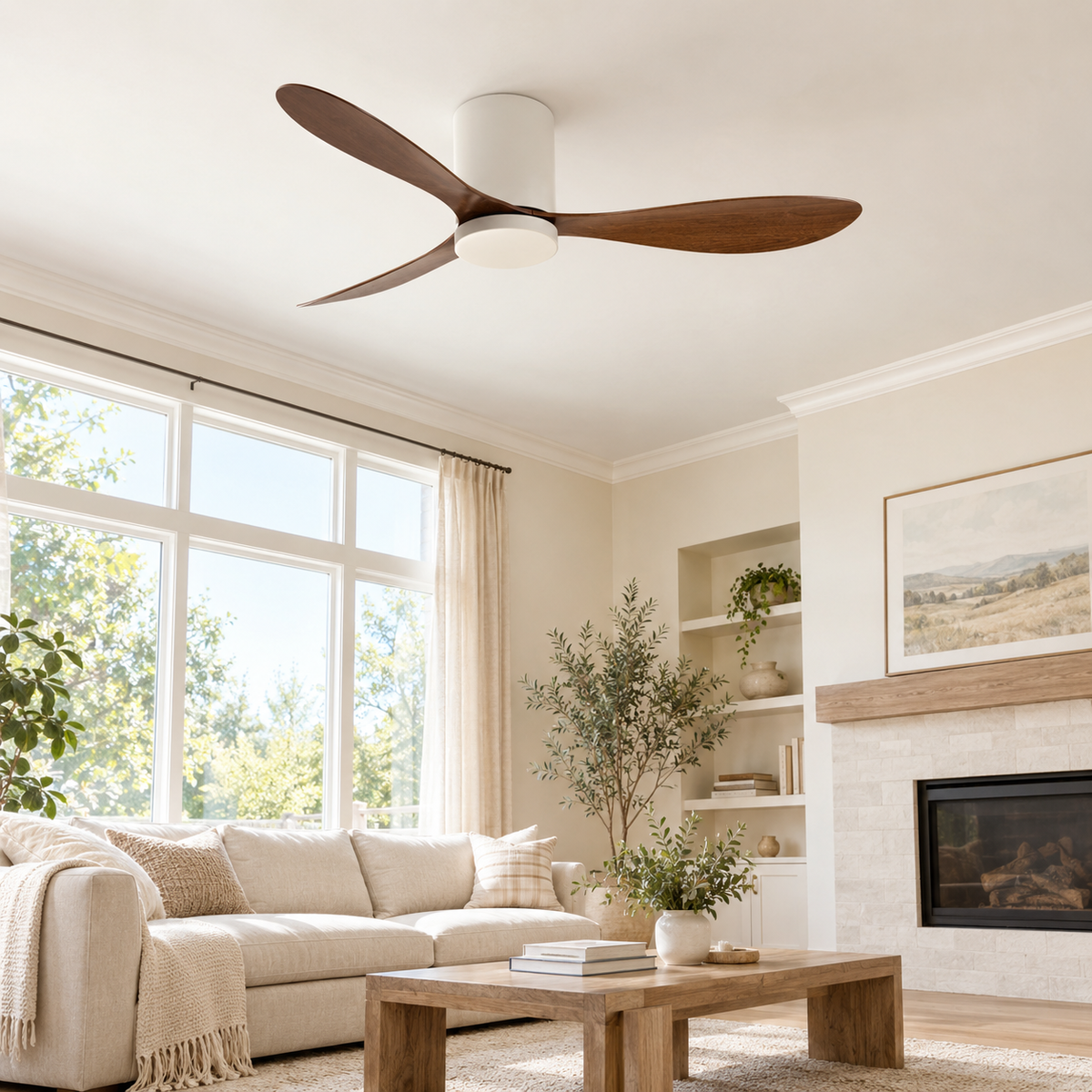 36/42/52 Inch Low Floor DC Motor Ceiling Fan with LED Light and Remote - 6-Speed Silent Deal for Bedroom Coffee Shop Home Hotel - Image 1 Image