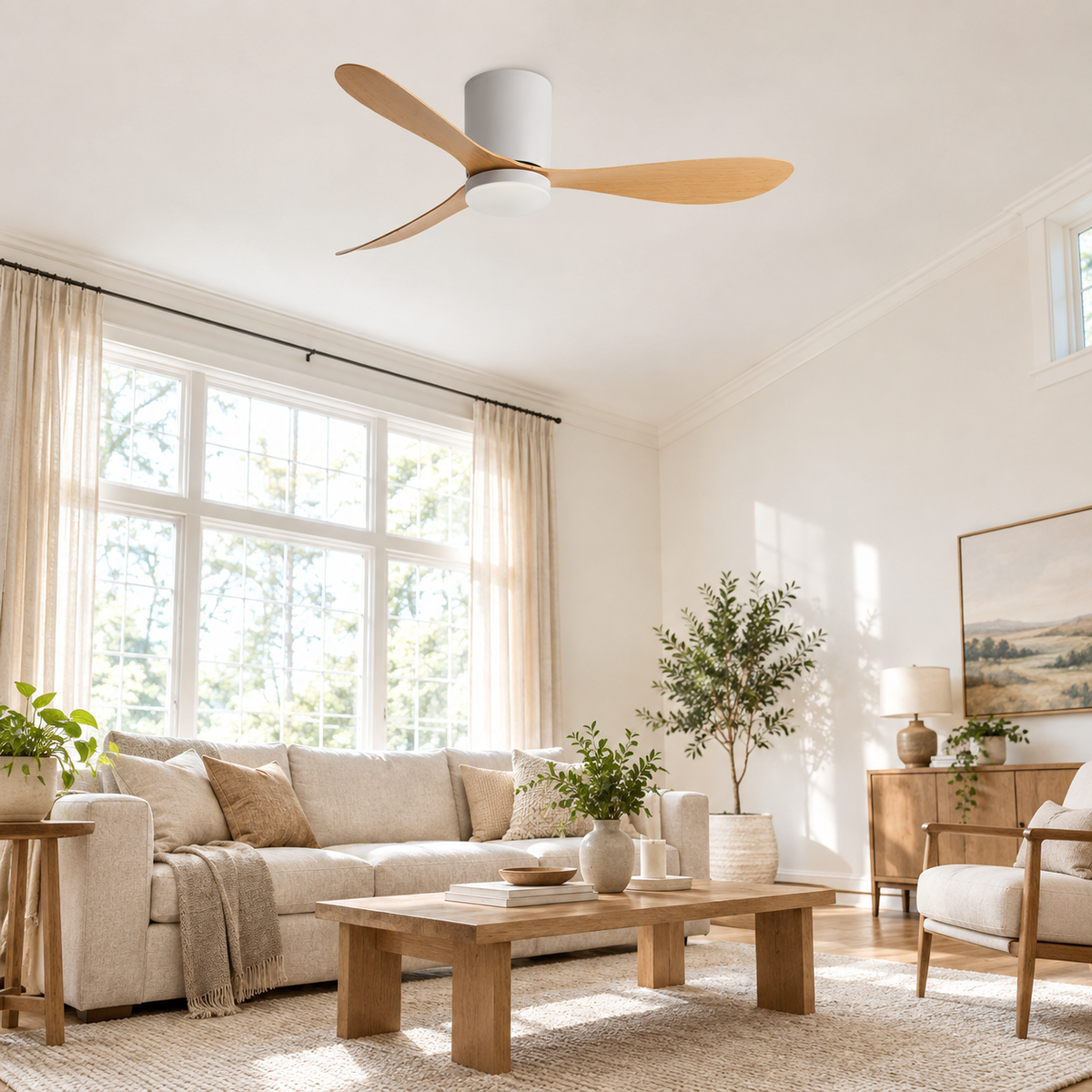 36/42/52 Inch Low Floor DC Motor Ceiling Fan with LED Light and Remote - 6-Speed Silent Deal for Bedroom Coffee Shop Home Hotel - Image 1 Image