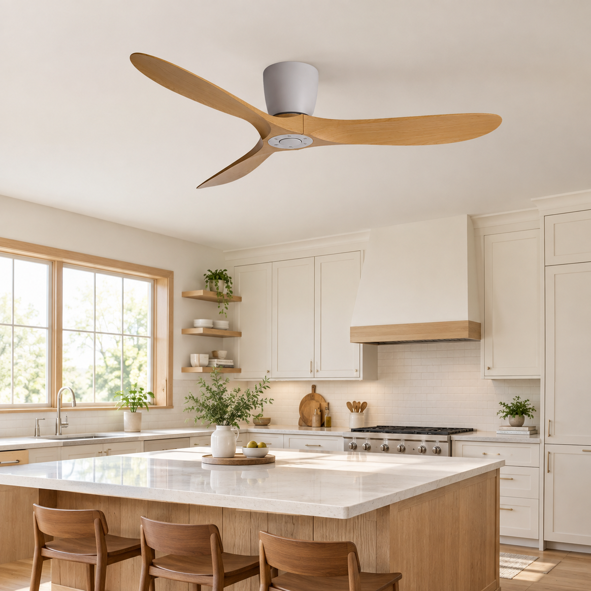 36/42/52 Inch Low Floor DC Motor Ceiling Fan with Light and Remote - 6-Speed Silent Deal NO Light for Low Ceilings for Bedroom - Cuisine