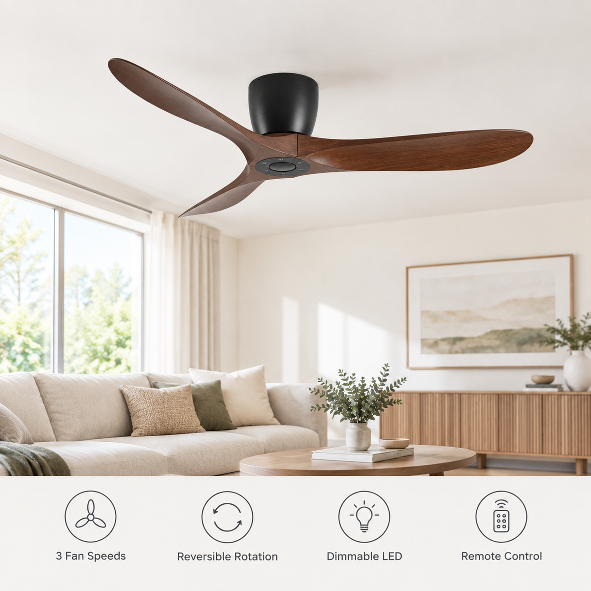 36/42/52 Inch Low Floor DC Motor Ceiling Fan with Light and Remote - 6-Speed Silent Deal NO Light for Low Ceilings for Bedroom - Fonctionnalitées