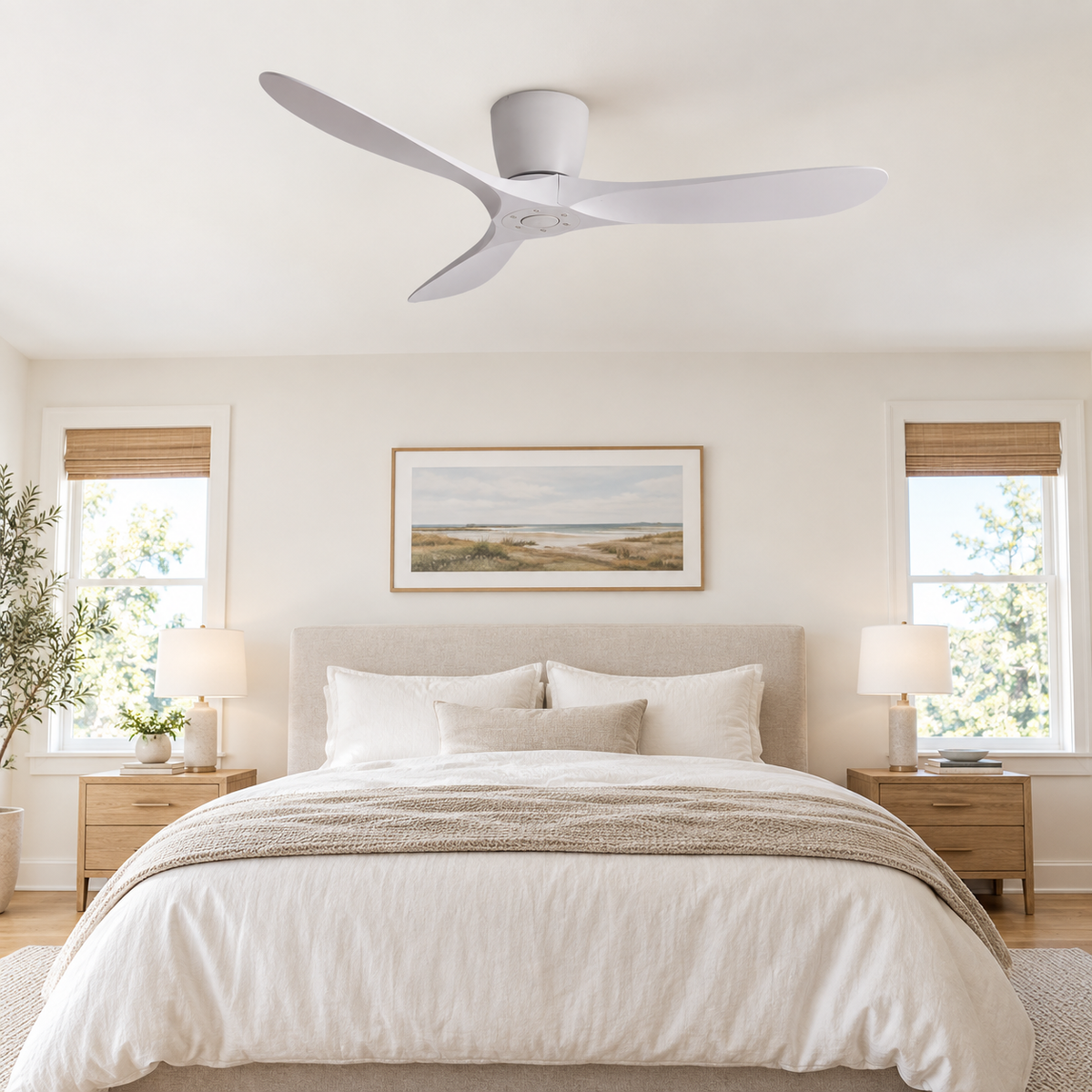 36/42/52 Inch Low Floor DC Motor Ceiling Fan with Light and Remote - 6-Speed Silent Deal NO Light for Low Ceilings for Bedroom - Chambre