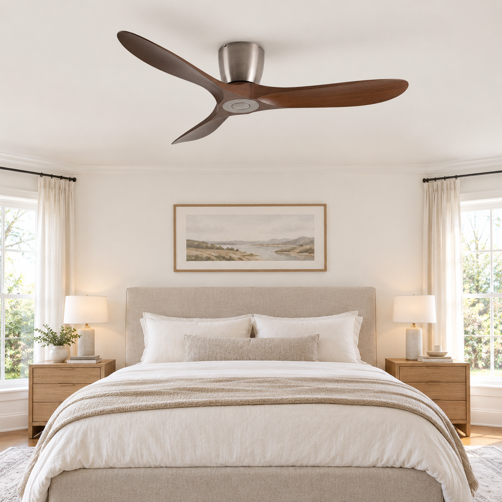 36/42/52 Inch Low Floor DC Motor Ceiling Fan with Light and Remote - 6-Speed Silent Deal NO Light for Low Ceilings for Bedroom - Chambre