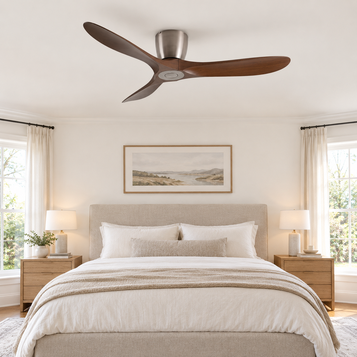 36/42/52 Inch Low Floor DC Motor Ceiling Fan with Light and Remote - 6-Speed Silent Deal NO Light for Low Ceilings for Bedroom - Chambre