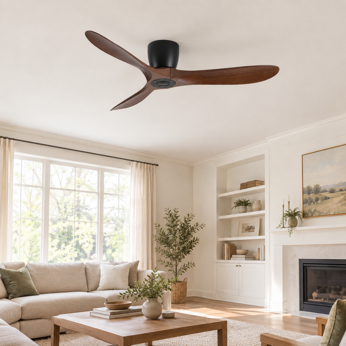 36/42/52 Inch Low Floor DC Motor Ceiling Fan with Light and Remote - 6-Speed Silent Deal NO Light for Low Ceilings for Bedroom - Image 1 Image
