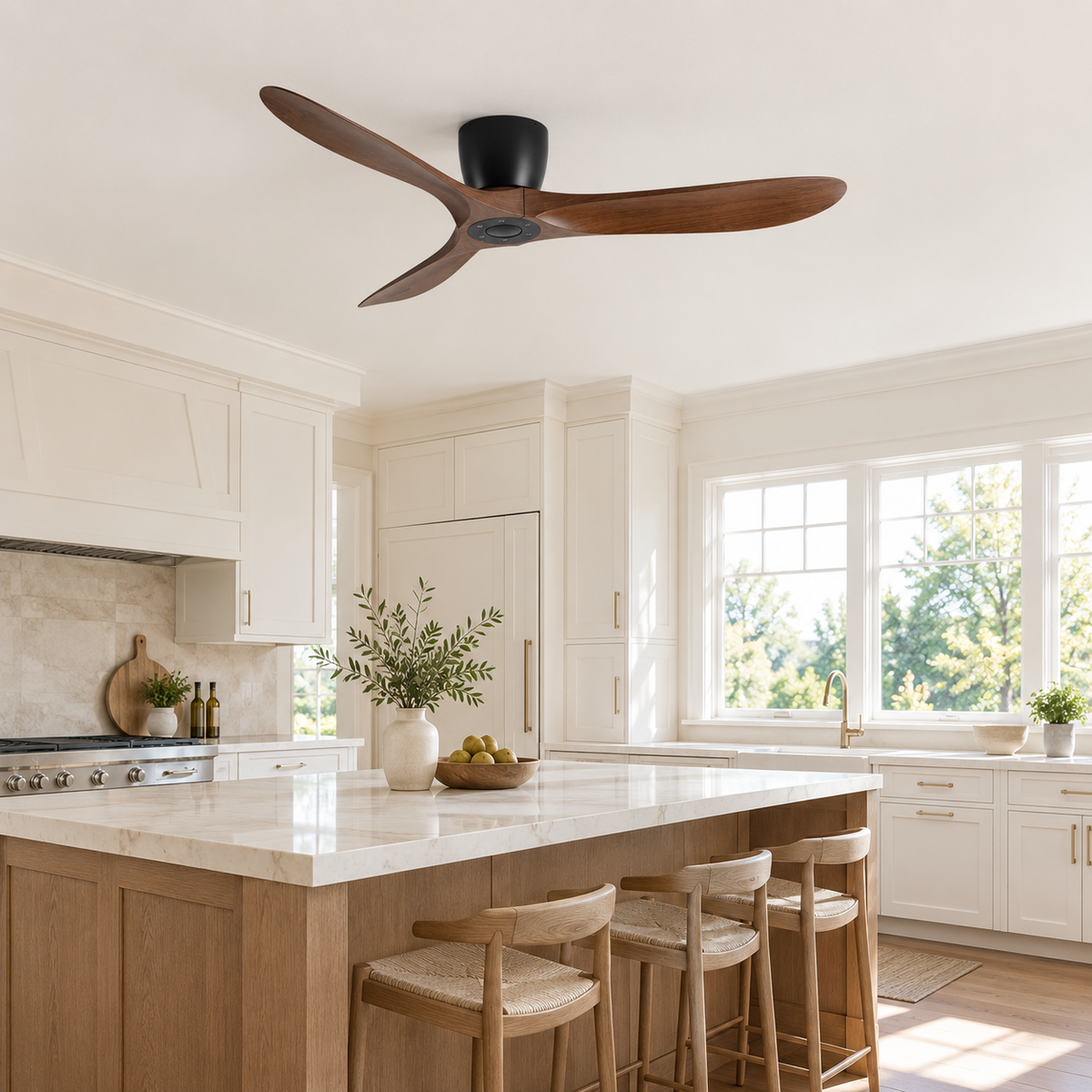 36/42/52 Inch Low Floor DC Motor Ceiling Fan with Light and Remote - 6-Speed Silent Deal NO Light for Low Ceilings for Bedroom - Cuisine