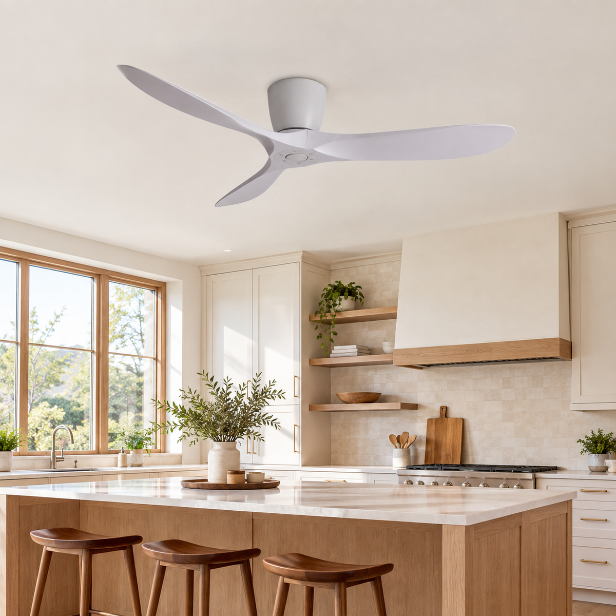 36/42/52 Inch Low Floor DC Motor Ceiling Fan with Light and Remote - 6-Speed Silent Deal NO Light for Low Ceilings for Bedroom - Cuisine