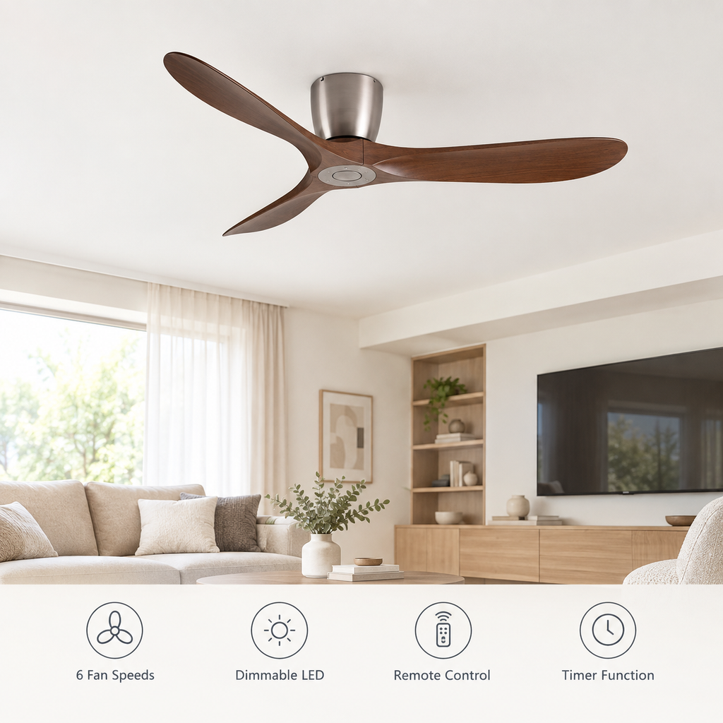 36/42/52 Inch Low Floor DC Motor Ceiling Fan with Light and Remote - 6-Speed Silent Deal NO Light for Low Ceilings for Bedroom - Fonctionnalitées