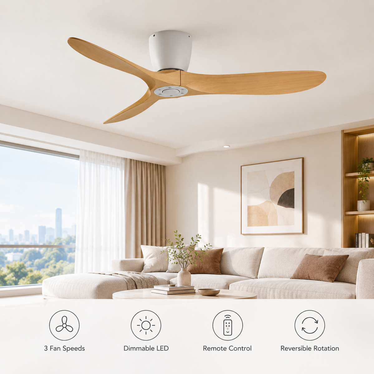 36/42/52 Inch Low Floor DC Motor Ceiling Fan with Light and Remote - 6-Speed Silent Deal NO Light for Low Ceilings for Bedroom - Fonctionnalitées