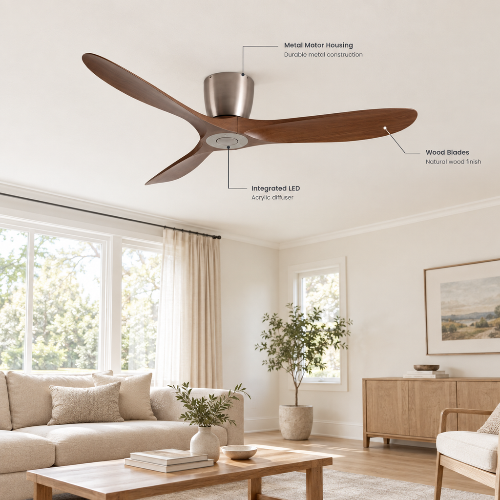 36/42/52 Inch Low Floor DC Motor Ceiling Fan with Light and Remote - 6-Speed Silent Deal NO Light for Low Ceilings for Bedroom - Specs