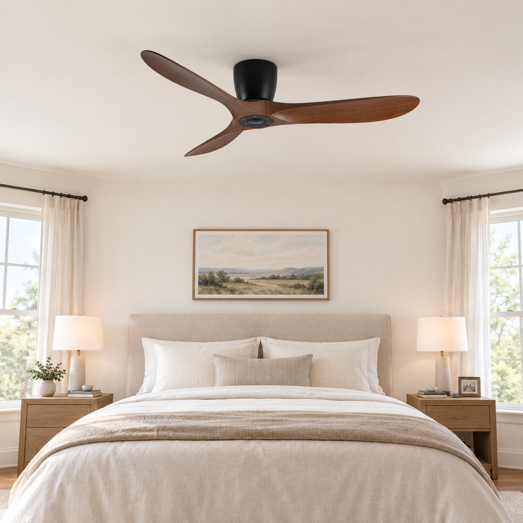 36/42/52 Inch Low Floor DC Motor Ceiling Fan with Light and Remote - 6-Speed Silent Deal NO Light for Low Ceilings for Bedroom - Chambre