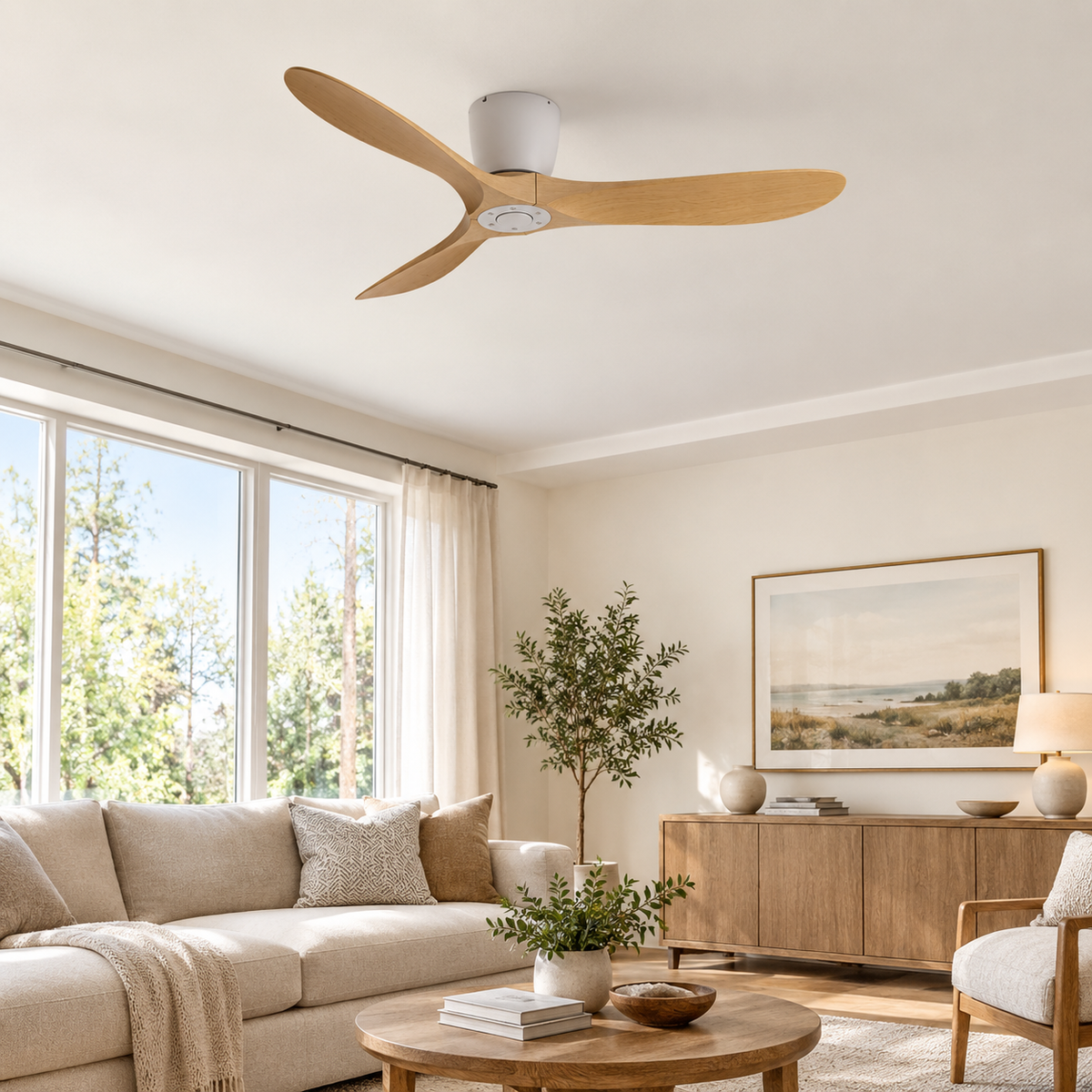 36/42/52 Inch Low Floor DC Motor Ceiling Fan with Light and Remote - 6-Speed Silent Deal NO Light for Low Ceilings for Bedroom - Salon