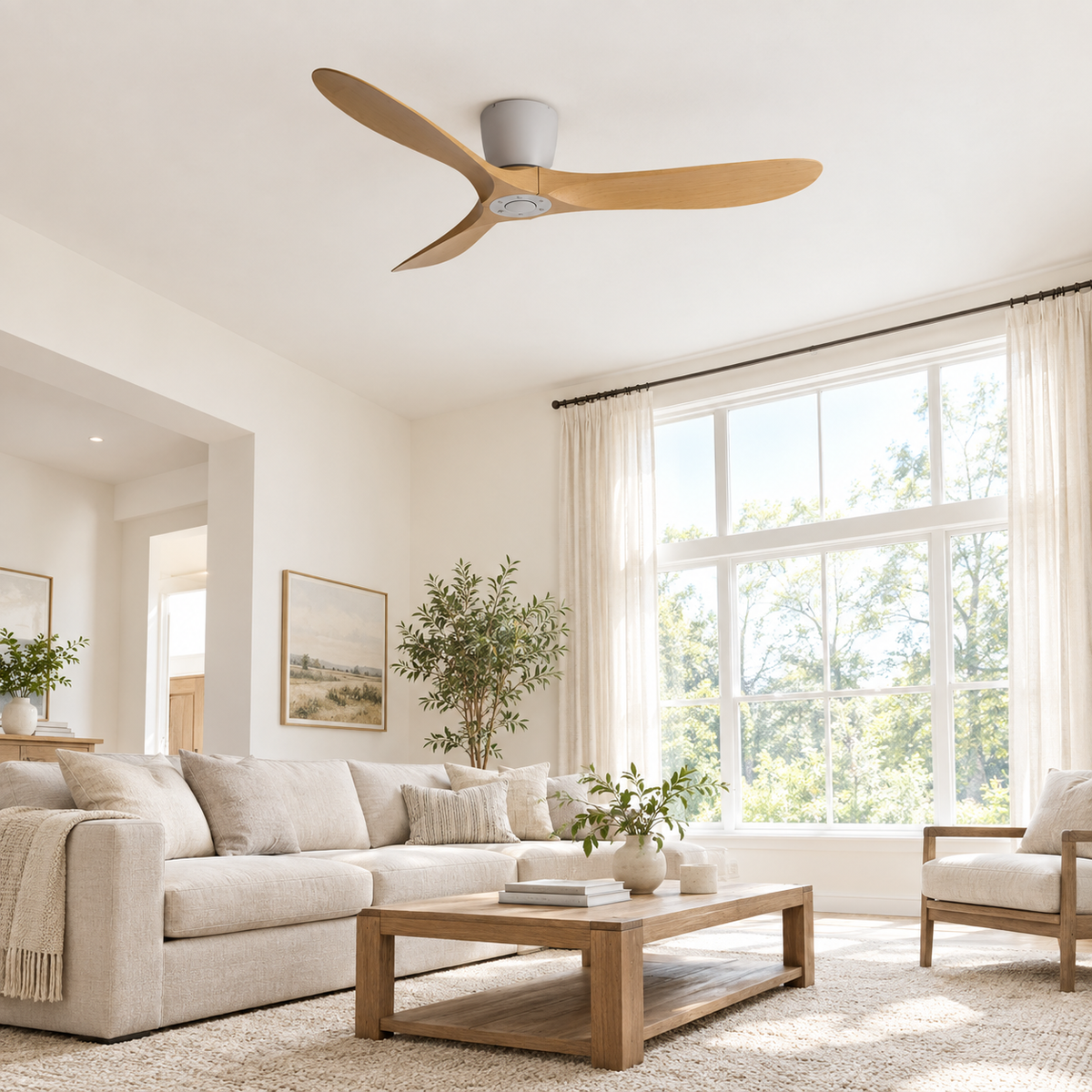 36/42/52 Inch Low Floor DC Motor Ceiling Fan with Light and Remote - 6-Speed Silent Deal NO Light for Low Ceilings for Bedroom - Image 1 Image