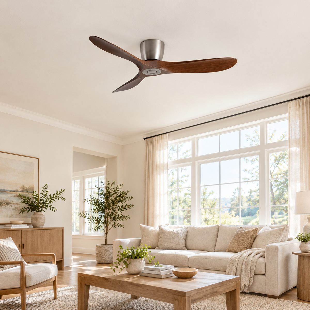 36/42/52 Inch Low Floor DC Motor Ceiling Fan with Light and Remote - 6-Speed Silent Deal NO Light for Low Ceilings for Bedroom - Image 1 Image