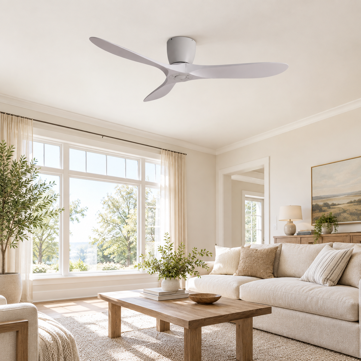 36/42/52 Inch Low Floor DC Motor Ceiling Fan with Light and Remote - 6-Speed Silent Deal NO Light for Low Ceilings for Bedroom - Image 1 Image