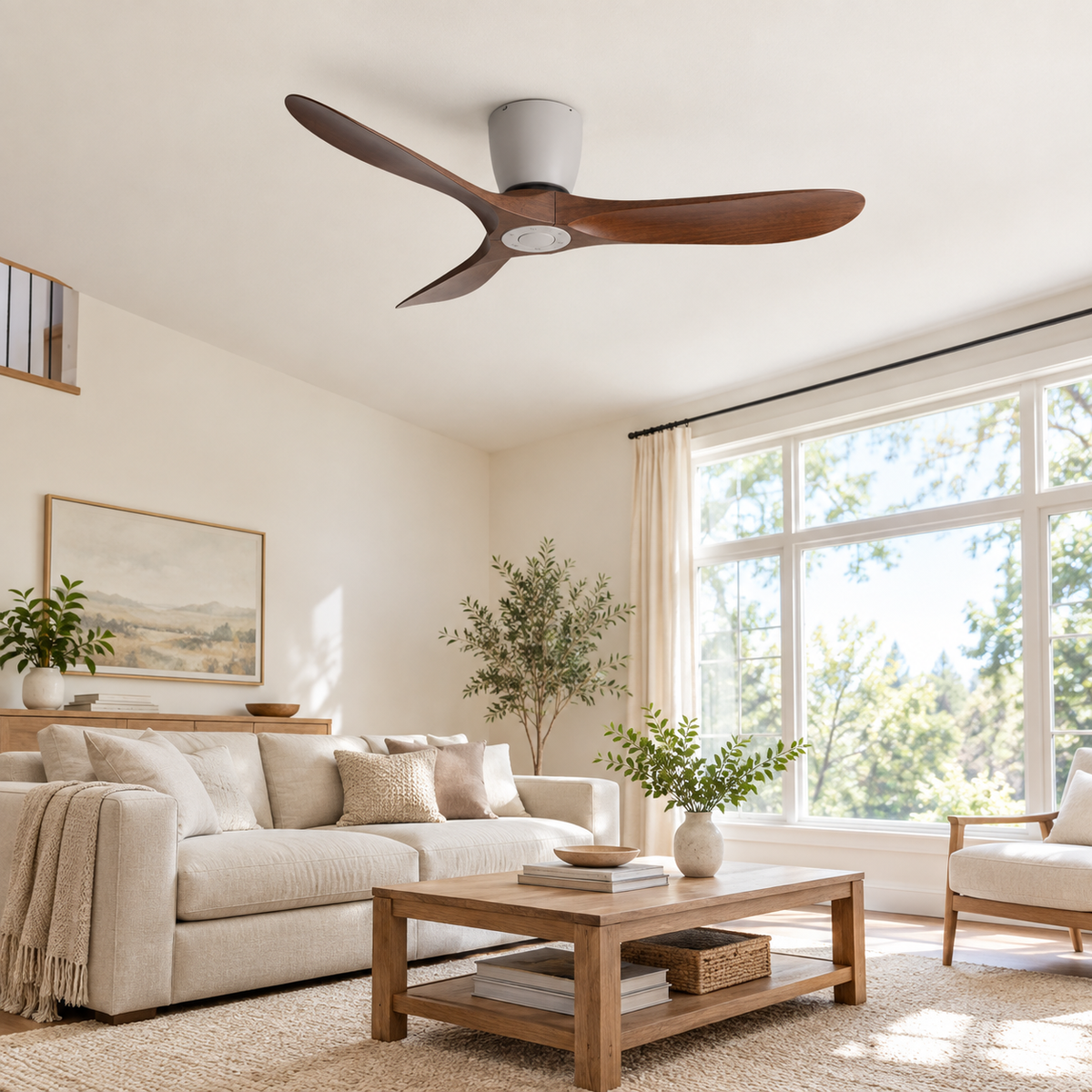 36/42/52 Inch Low Floor DC Motor Ceiling Fan with Light and Remote - 6-Speed Silent Deal NO Light for Low Ceilings for Bedroom - Image 1 Image