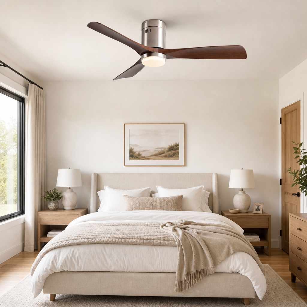 36/42/52 Inch Ultra-Thin DC Motor Ceiling Fan with Light and Remote - 6-Speed Silent Deal NO Light for Low Ceilings for Bedroom - Chambre