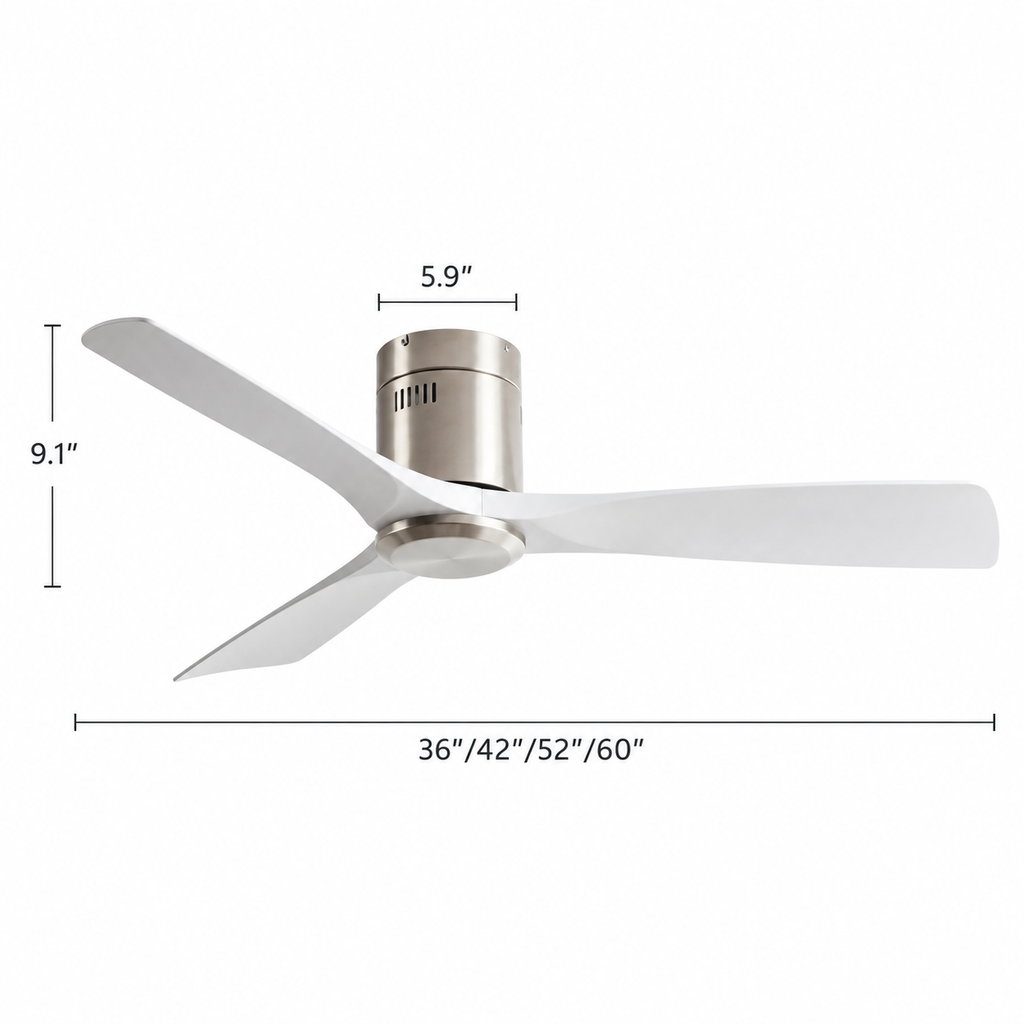 36/42/52 Inch Ultra-Thin DC Motor Ceiling Fan with Light and Remote - 6-Speed Silent Deal NO Light for Low Ceilings for Bedroom - Dimensions