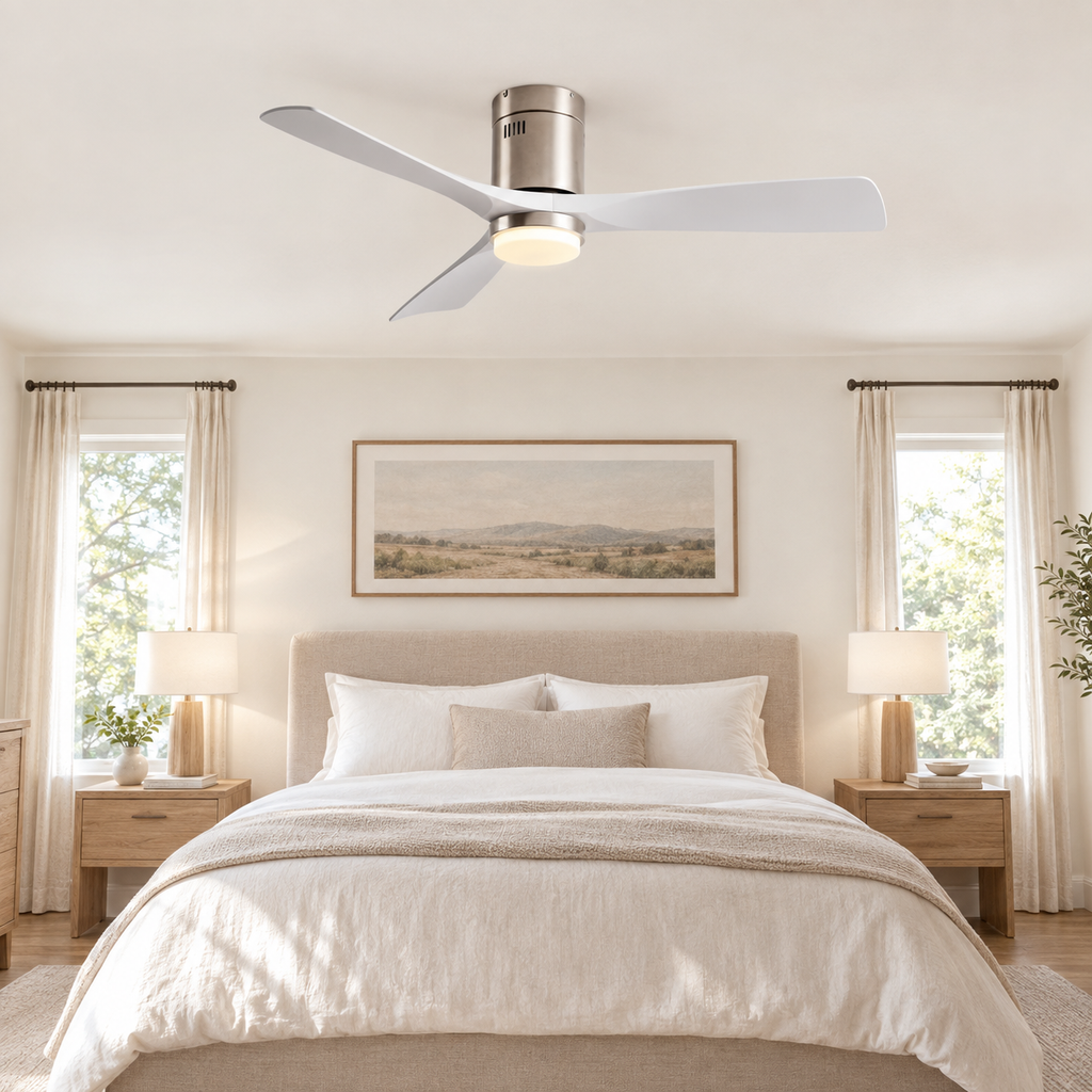 36/42/52 Inch Ultra-Thin DC Motor Ceiling Fan with Light and Remote - 6-Speed Silent Deal NO Light for Low Ceilings for Bedroom - Chambre