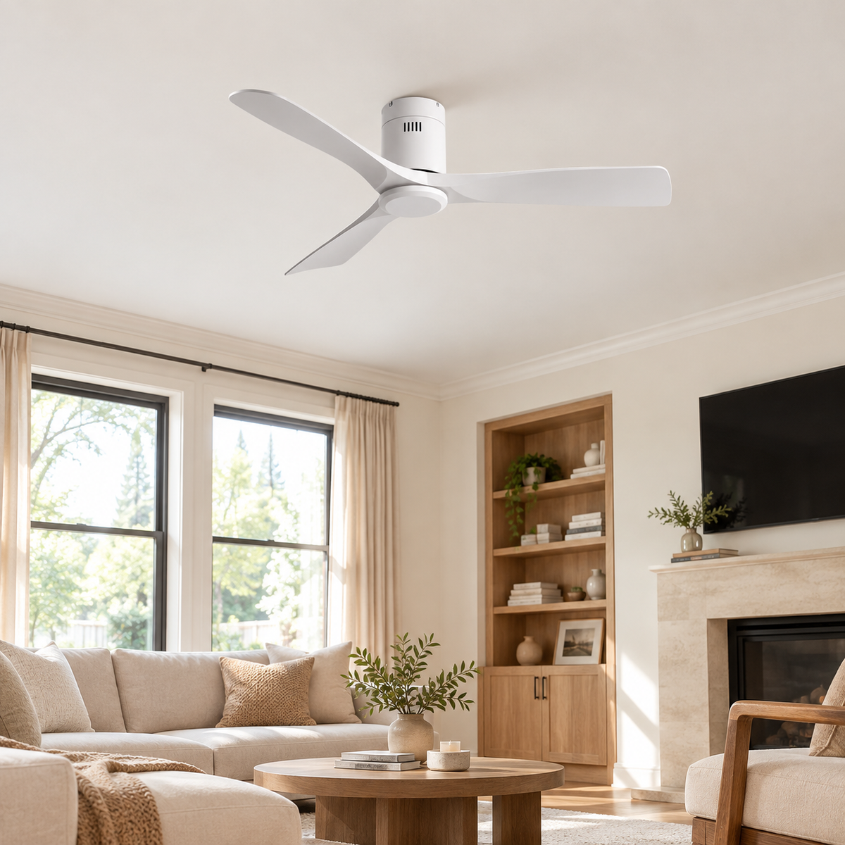 36/42/52 Inch Ultra-Thin DC Motor Ceiling Fan with Light and Remote - 6-Speed Silent Deal NO Light for Low Ceilings for Bedroom - Salon