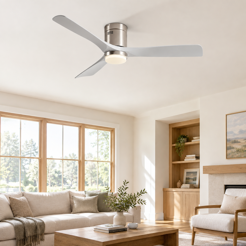 36/42/52 Inch Ultra-Thin DC Motor Ceiling Fan with Light and Remote - 6-Speed Silent Deal NO Light for Low Ceilings for Bedroom - Salon