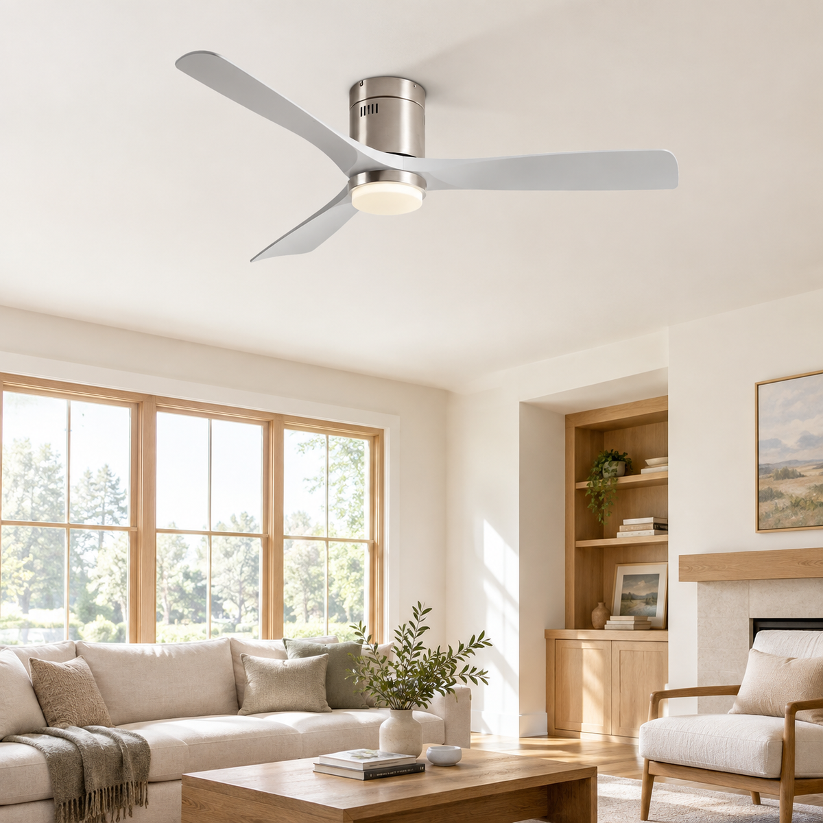 36/42/52 Inch Ultra-Thin DC Motor Ceiling Fan with Light and Remote - 6-Speed Silent Deal NO Light for Low Ceilings for Bedroom - Salon