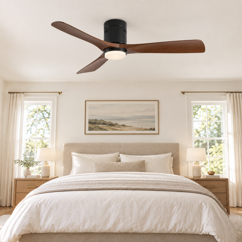 36/42/52 Inch Ultra-Thin DC Motor Ceiling Fan with Light and Remote - 6-Speed Silent Deal NO Light for Low Ceilings for Bedroom - Chambre