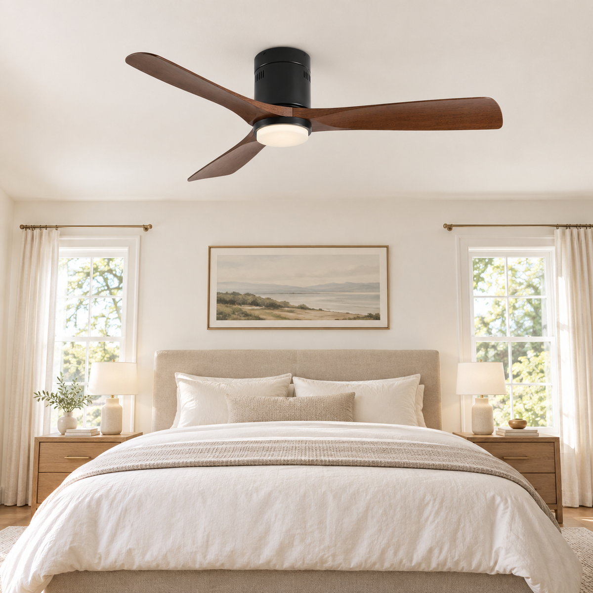 36/42/52 Inch Ultra-Thin DC Motor Ceiling Fan with Light and Remote - 6-Speed Silent Deal NO Light for Low Ceilings for Bedroom - Chambre