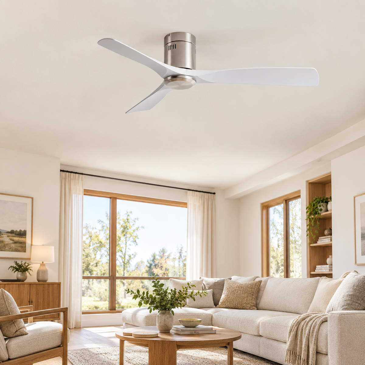 36/42/52 Inch Ultra-Thin DC Motor Ceiling Fan with Light and Remote - 6-Speed Silent Deal NO Light for Low Ceilings for Bedroom - Salon
