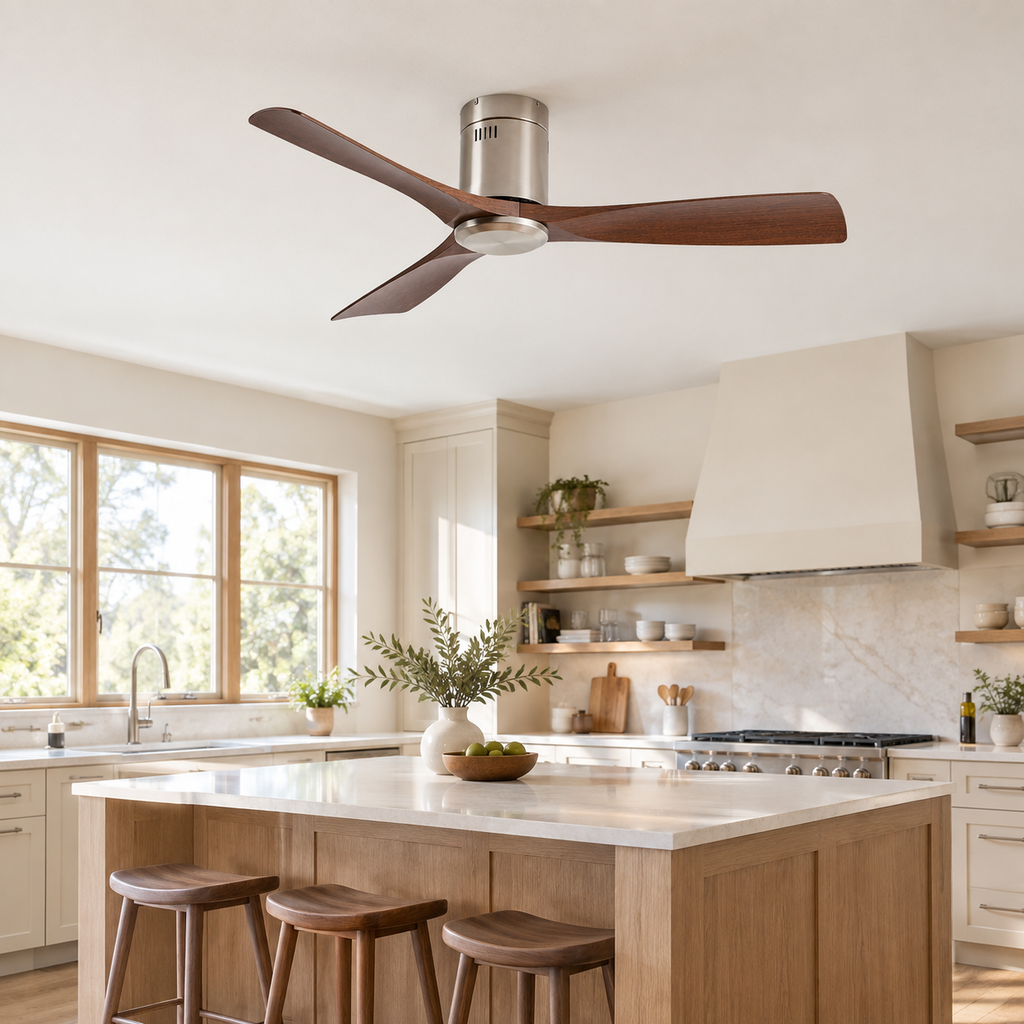 36/42/52 Inch Ultra-Thin DC Motor Ceiling Fan with Light and Remote - 6-Speed Silent Deal NO Light for Low Ceilings for Bedroom - Cuisine