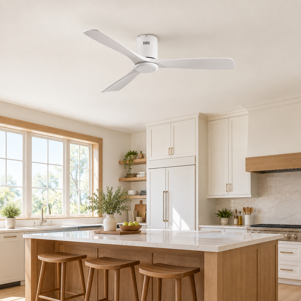 36/42/52 Inch Ultra-Thin DC Motor Ceiling Fan with Light and Remote - 6-Speed Silent Deal NO Light for Low Ceilings for Bedroom - Cuisine