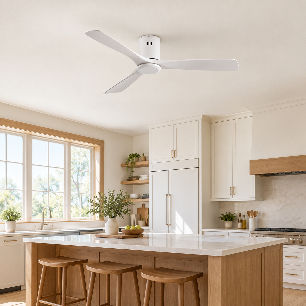 36/42/52 Inch Ultra-Thin DC Motor Ceiling Fan with Light and Remote - 6-Speed Silent Deal NO Light for Low Ceilings for Bedroom - Cuisine