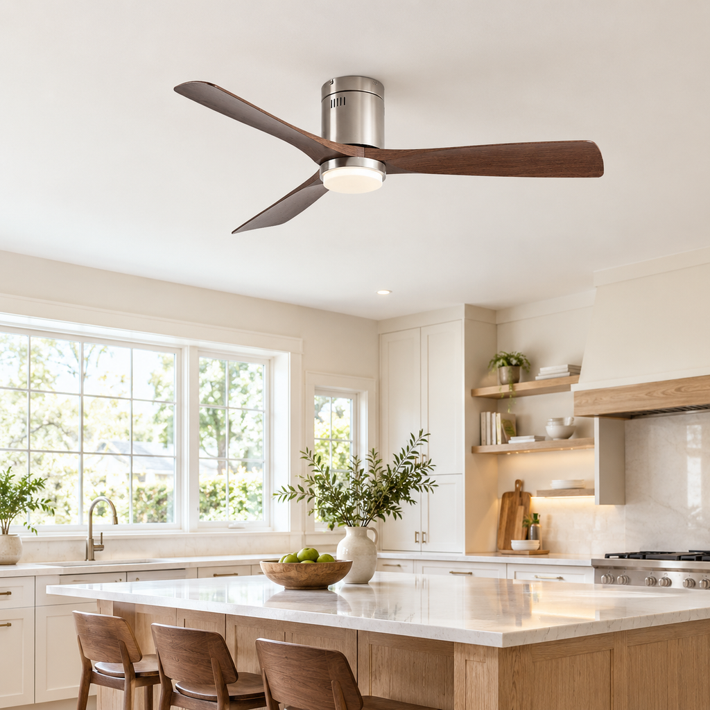 36/42/52 Inch Ultra-Thin DC Motor Ceiling Fan with Light and Remote - 6-Speed Silent Deal NO Light for Low Ceilings for Bedroom - Cuisine