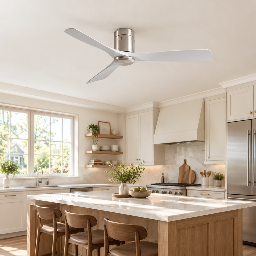 36/42/52 Inch Ultra-Thin DC Motor Ceiling Fan with Light and Remote - 6-Speed Silent Deal NO Light for Low Ceilings for Bedroom - Cuisine