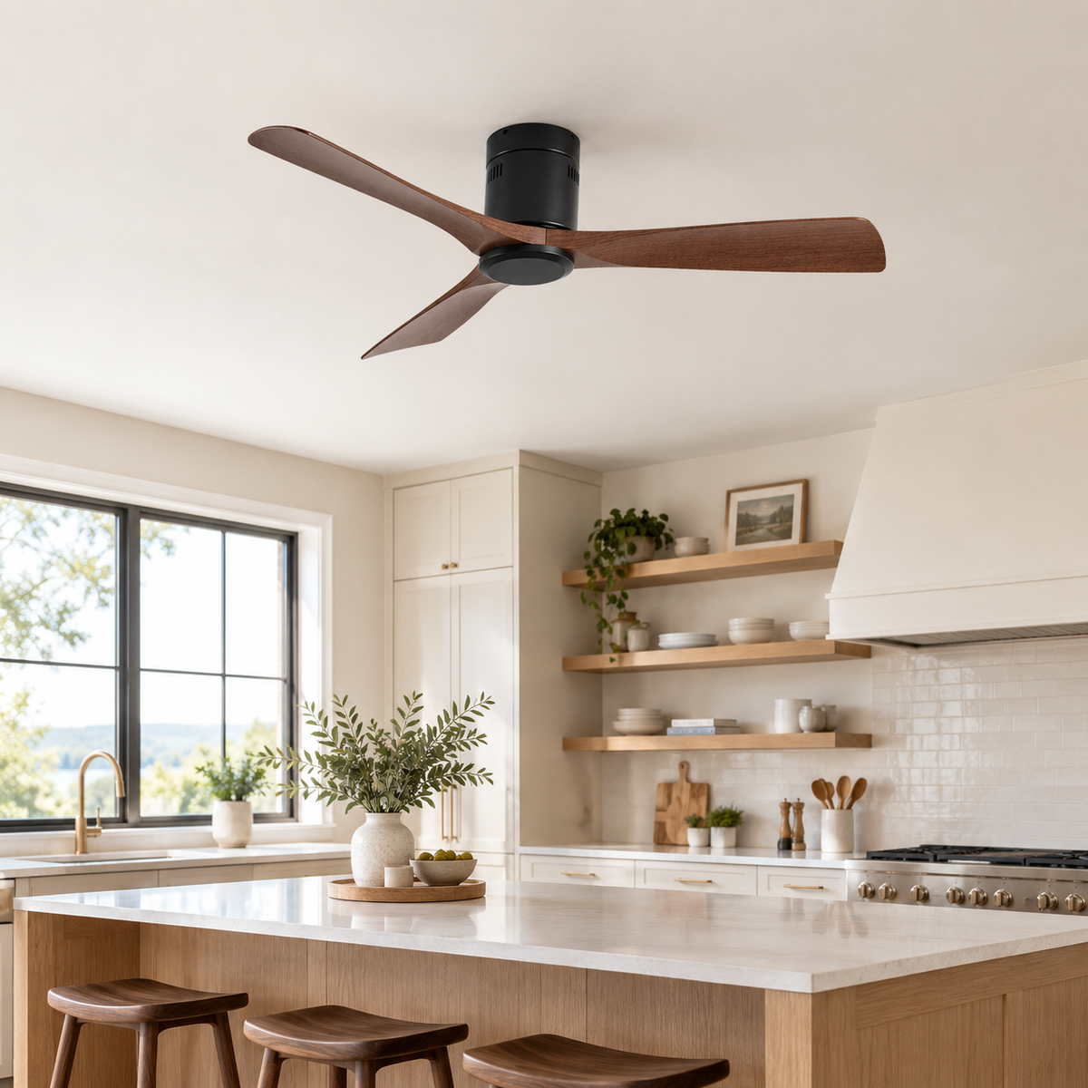 36/42/52 Inch Ultra-Thin DC Motor Ceiling Fan with Light and Remote - 6-Speed Silent Deal NO Light for Low Ceilings for Bedroom - Cuisine