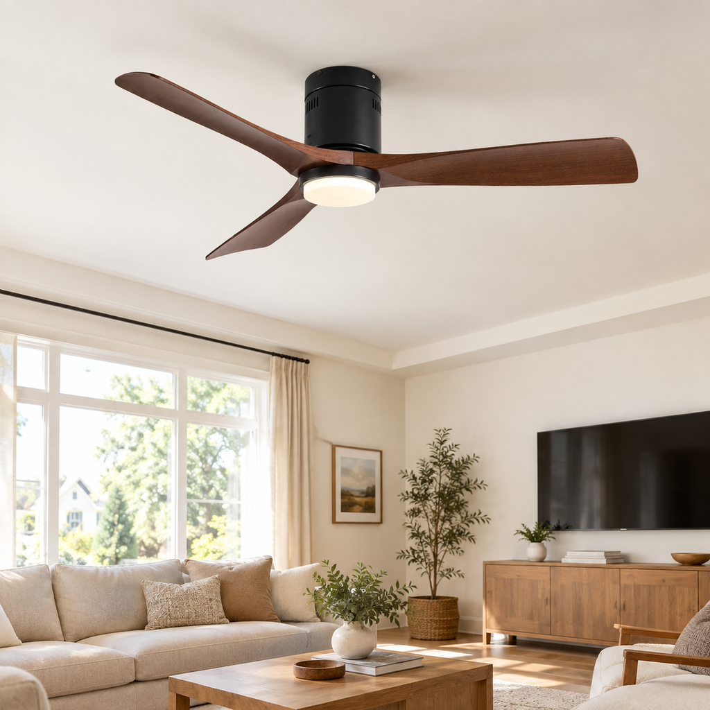 36/42/52 Inch Ultra-Thin DC Motor Ceiling Fan with Light and Remote - 6-Speed Silent Deal NO Light for Low Ceilings for Bedroom - Salon