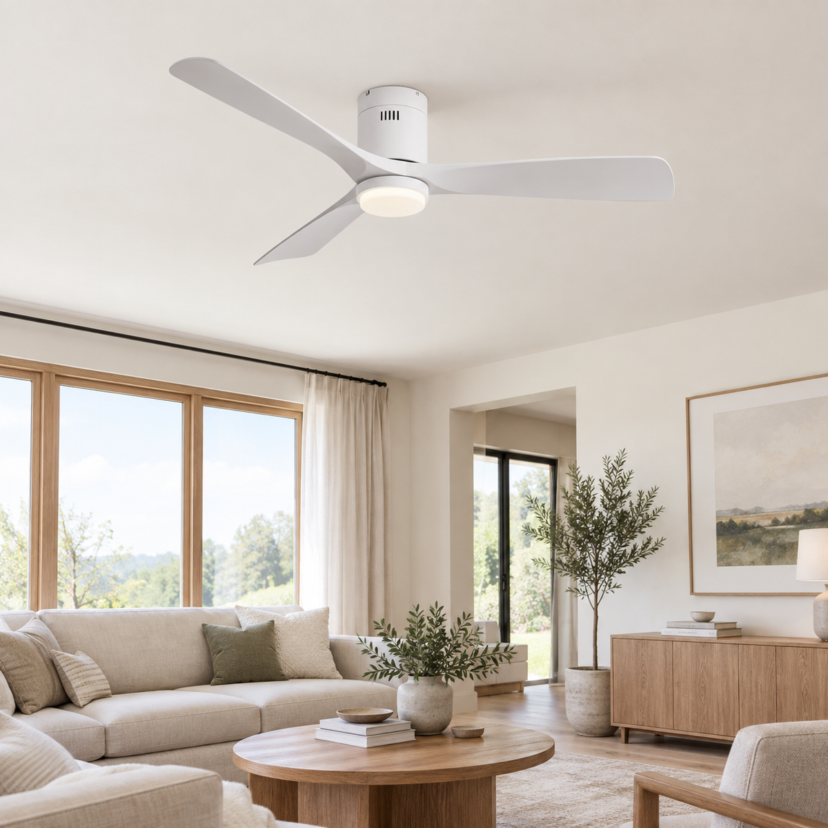 36/42/52 Inch Ultra-Thin DC Motor Ceiling Fan with Light and Remote - 6-Speed Silent Deal NO Light for Low Ceilings for Bedroom - Salon