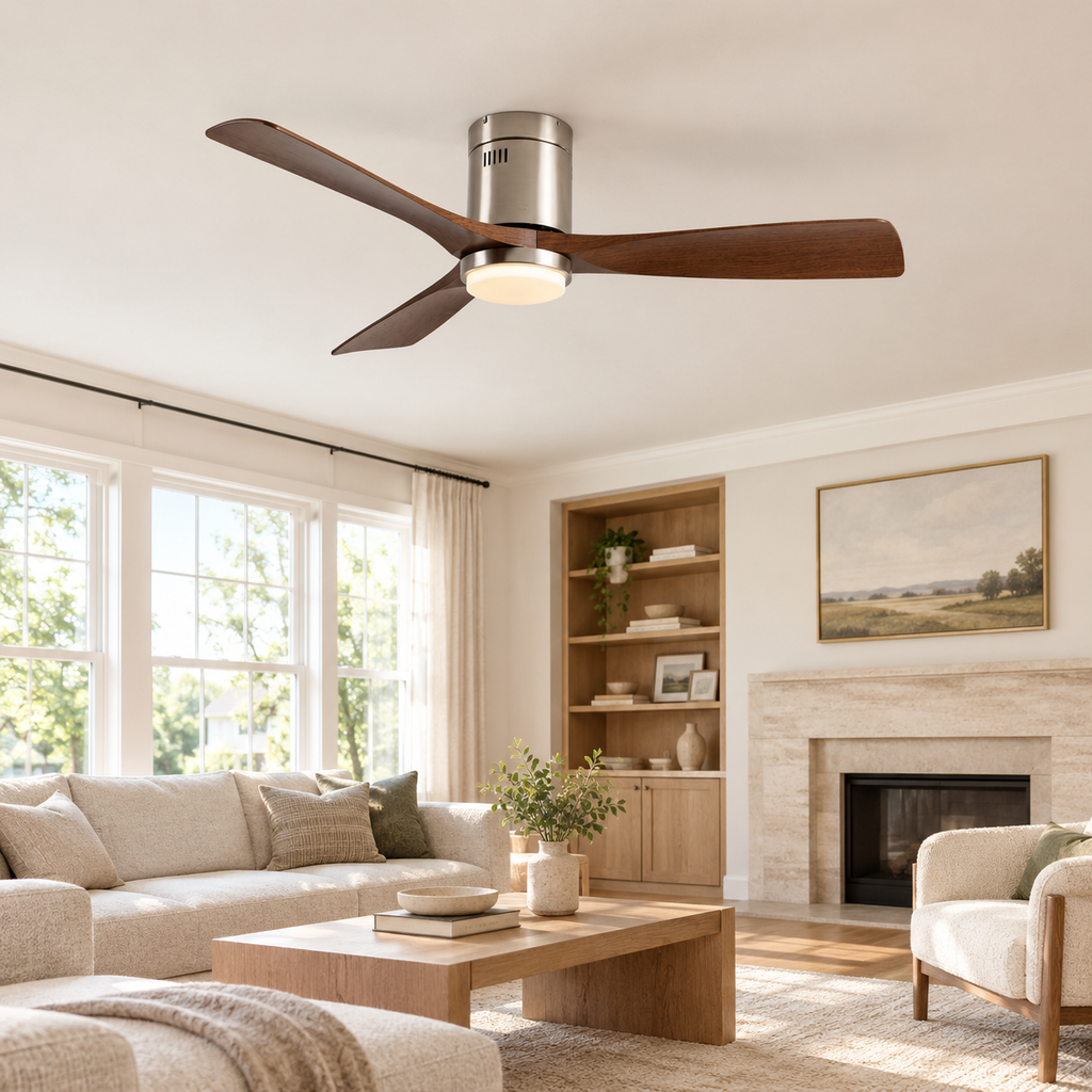 36/42/52 Inch Ultra-Thin DC Motor Ceiling Fan with Light and Remote - 6-Speed Silent Deal NO Light for Low Ceilings for Bedroom - Salon