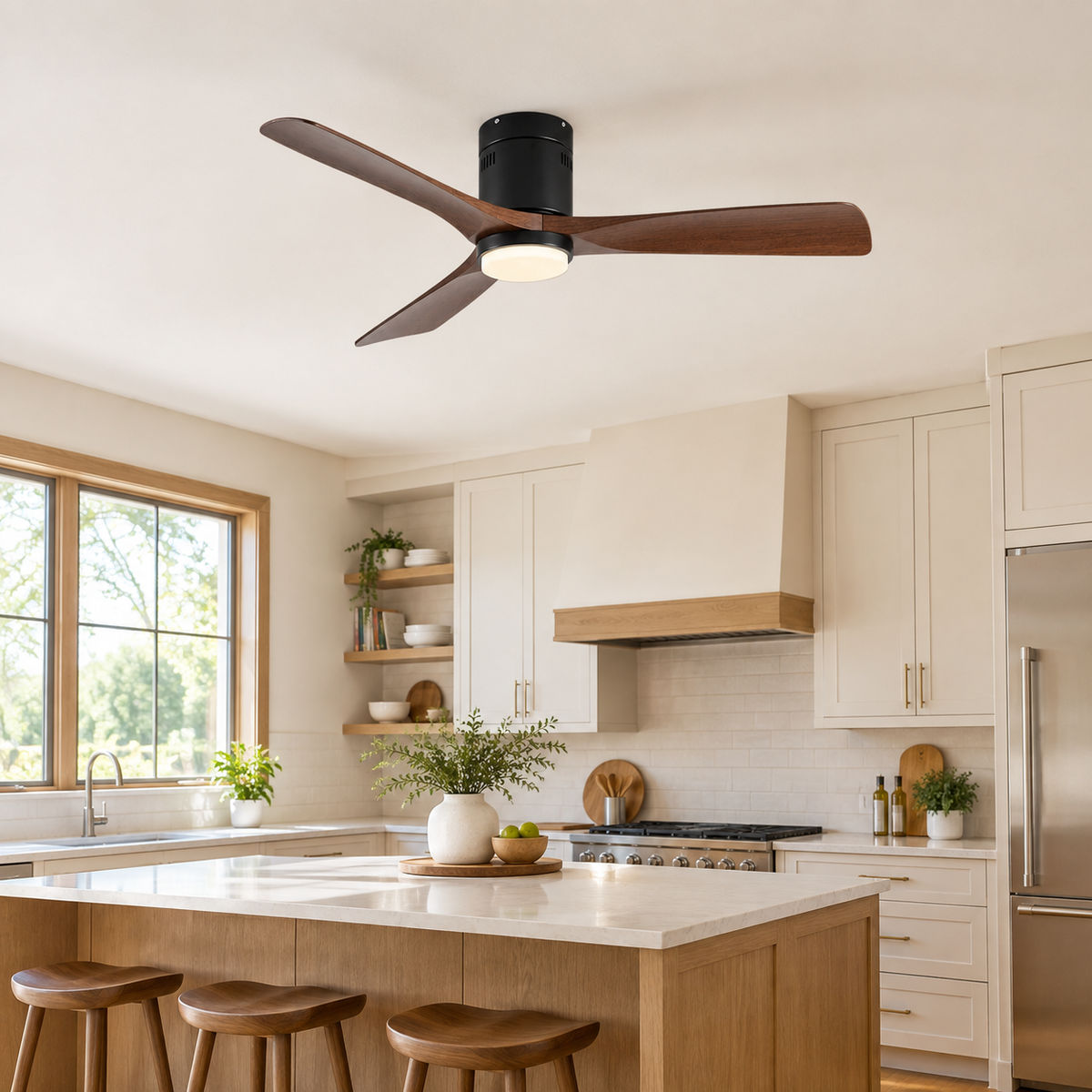 36/42/52 Inch Ultra-Thin DC Motor Ceiling Fan with Light and Remote - 6-Speed Silent Deal NO Light for Low Ceilings for Bedroom - Cuisine