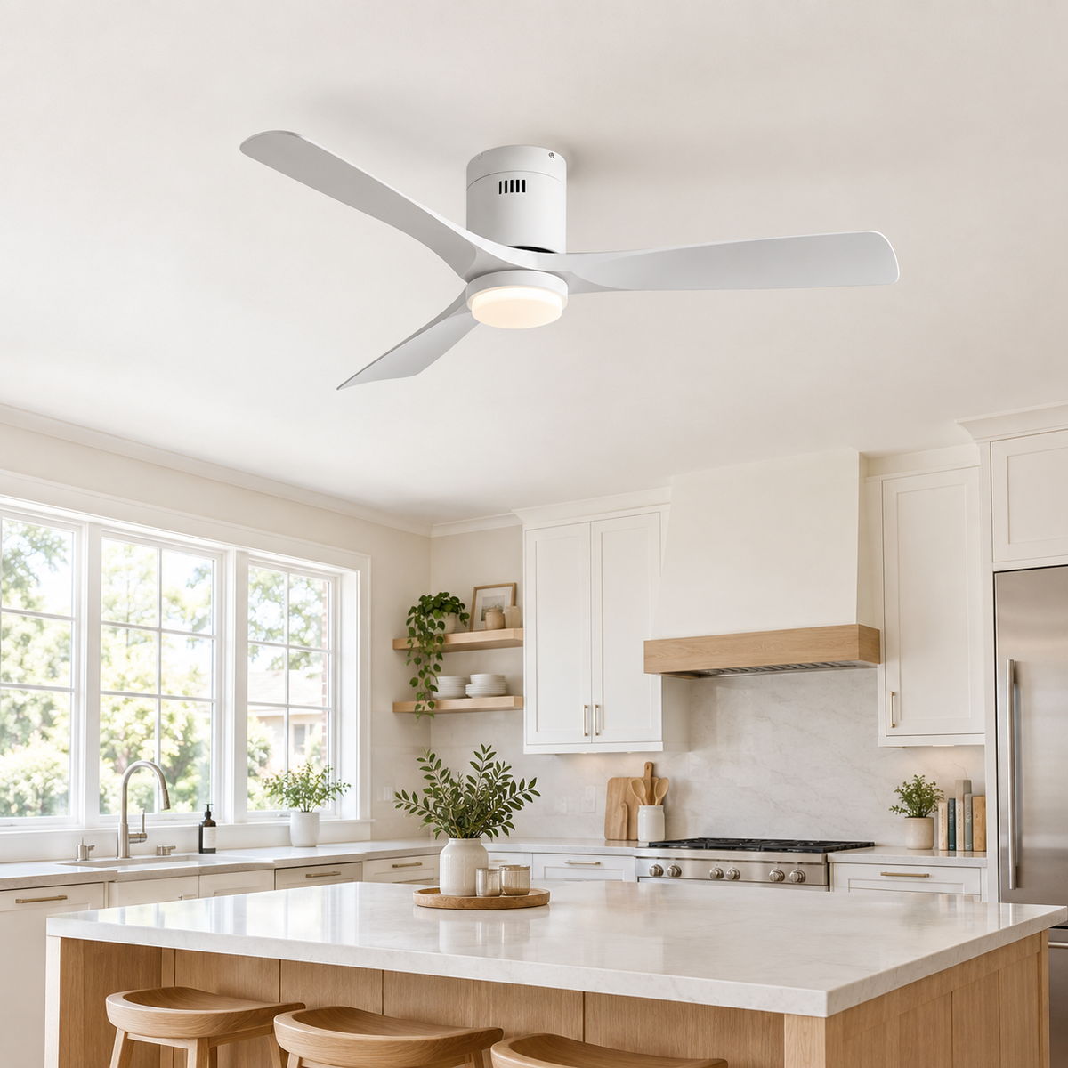 36/42/52 Inch Ultra-Thin DC Motor Ceiling Fan with Light and Remote - 6-Speed Silent Deal NO Light for Low Ceilings for Bedroom - Cuisine