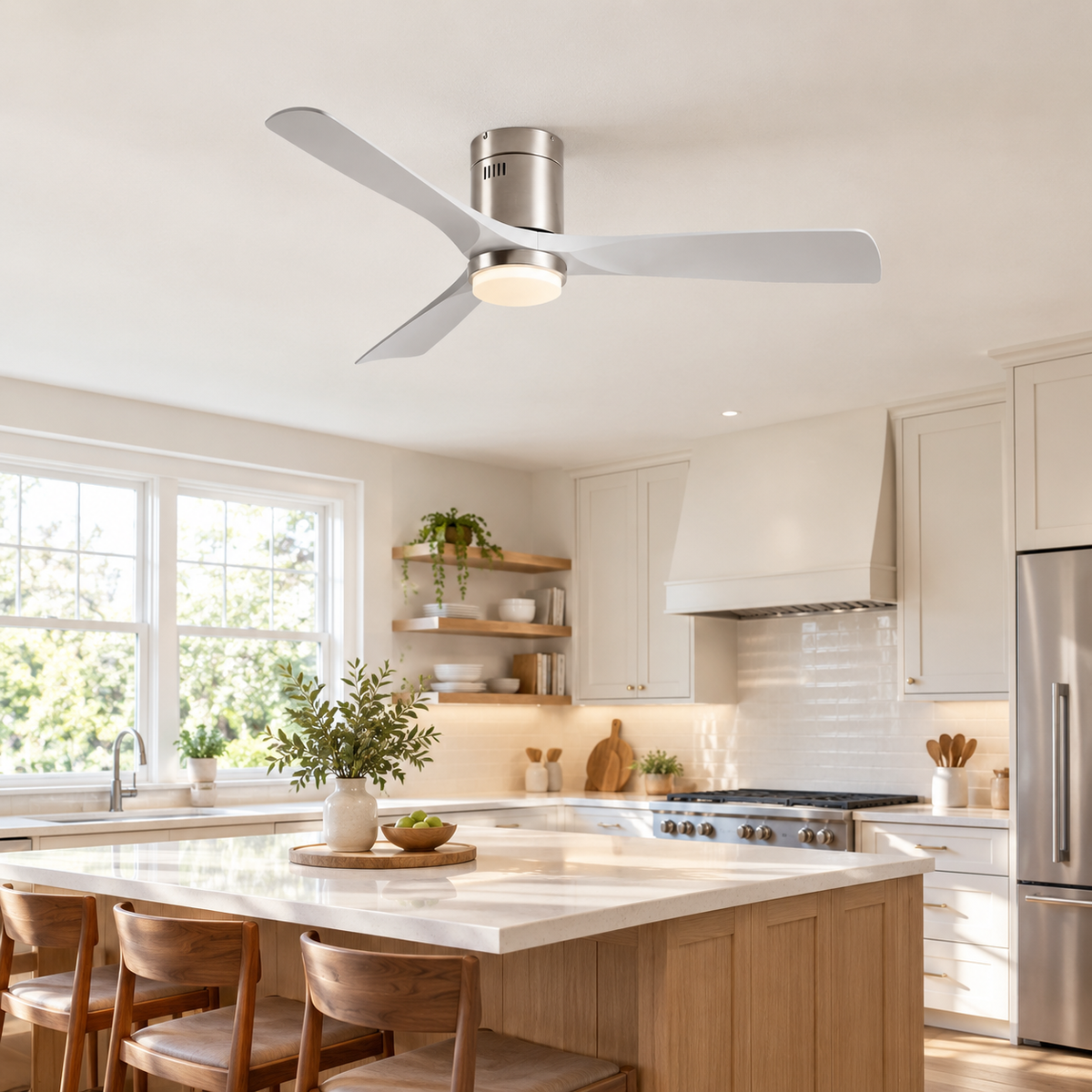 36/42/52 Inch Ultra-Thin DC Motor Ceiling Fan with Light and Remote - 6-Speed Silent Deal NO Light for Low Ceilings for Bedroom - Cuisine