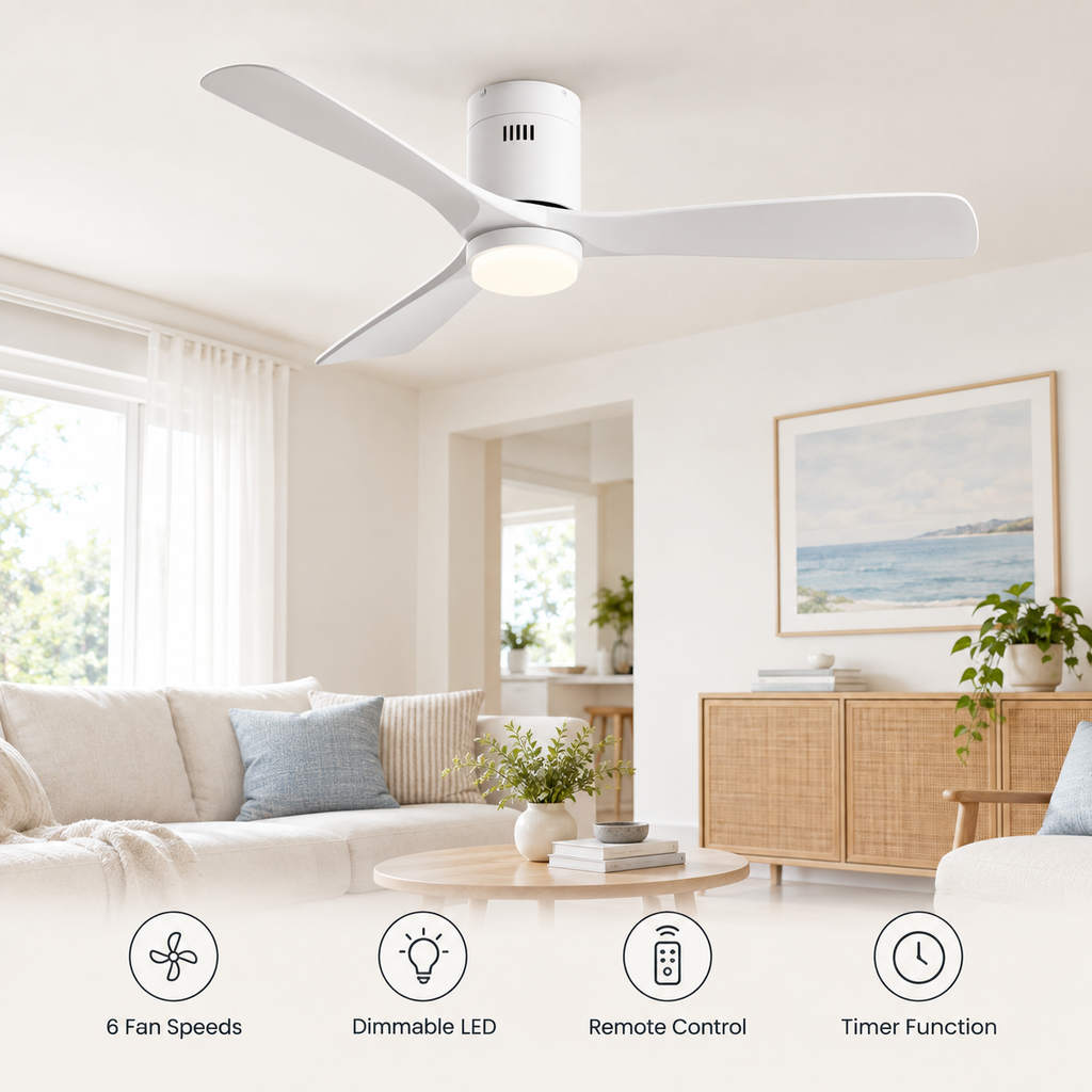 36/42/52 Inch Ultra-Thin DC Motor Ceiling Fan with Light and Remote - 6-Speed Silent Deal NO Light for Low Ceilings for Bedroom - Fonctionnalitées