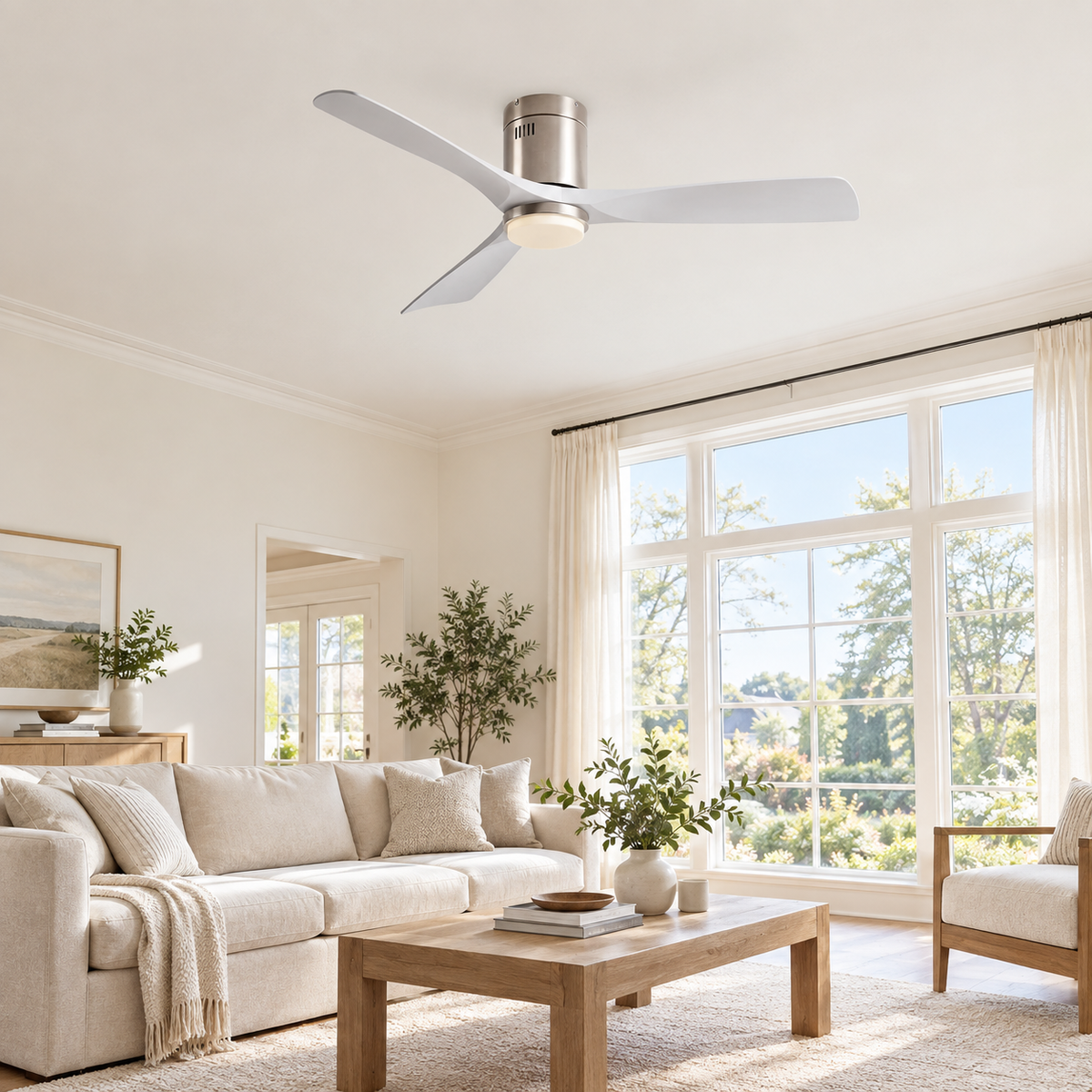 36/42/52 Inch Ultra-Thin DC Motor Ceiling Fan with Light and Remote - 6-Speed Silent Deal NO Light for Low Ceilings for Bedroom - Image 1 Image