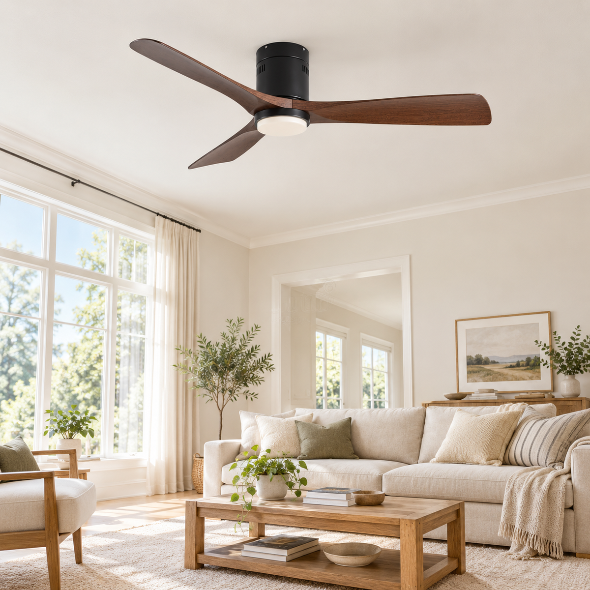 36/42/52 Inch Ultra-Thin DC Motor Ceiling Fan with Light and Remote - 6-Speed Silent Deal NO Light for Low Ceilings for Bedroom - Image 1 Image