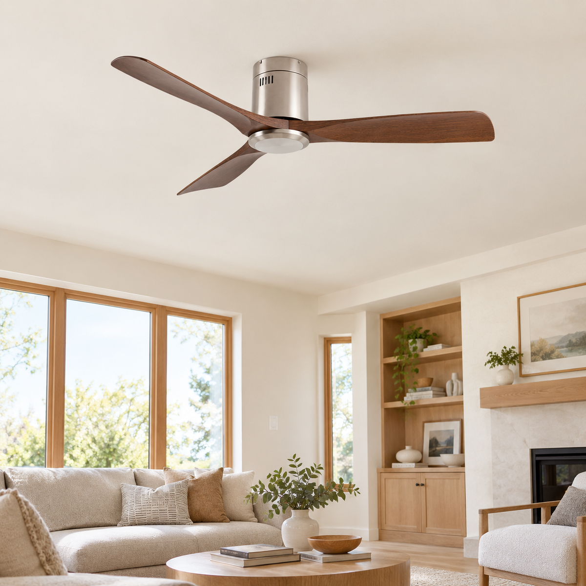 36/42/52 Inch Ultra-Thin DC Motor Ceiling Fan with Light and Remote - 6-Speed Silent Deal NO Light for Low Ceilings for Bedroom - Salon