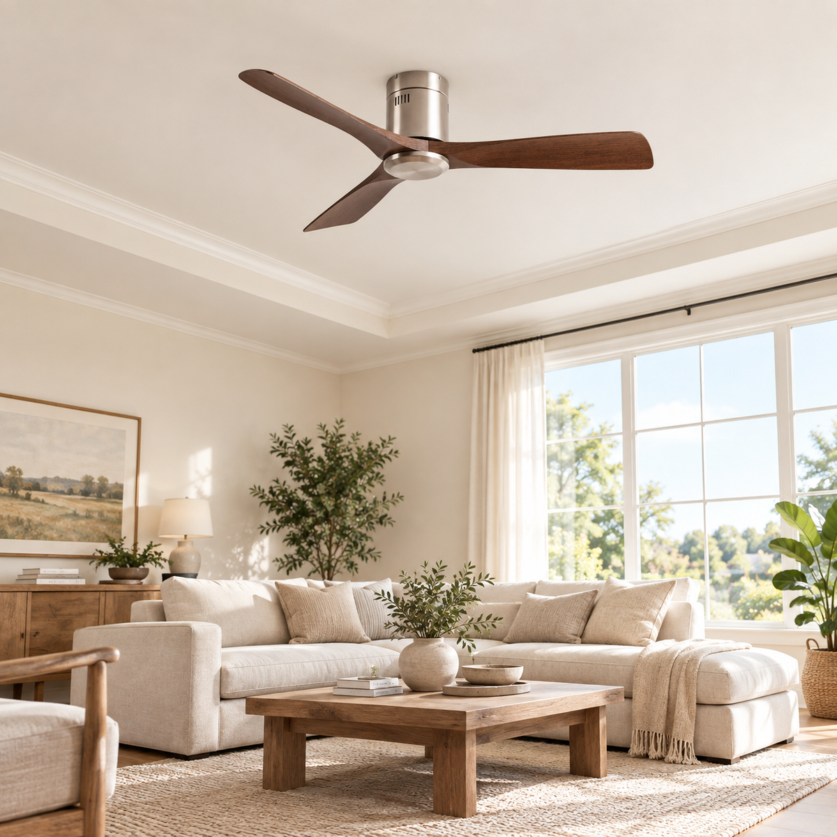 36/42/52 Inch Ultra-Thin DC Motor Ceiling Fan with Light and Remote - 6-Speed Silent Deal NO Light for Low Ceilings for Bedroom - Image 1 Image