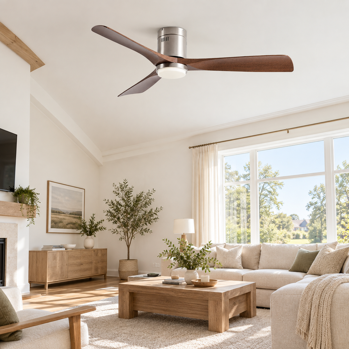 36/42/52 Inch Ultra-Thin DC Motor Ceiling Fan with Light and Remote - 6-Speed Silent Deal NO Light for Low Ceilings for Bedroom - Image 1 Image