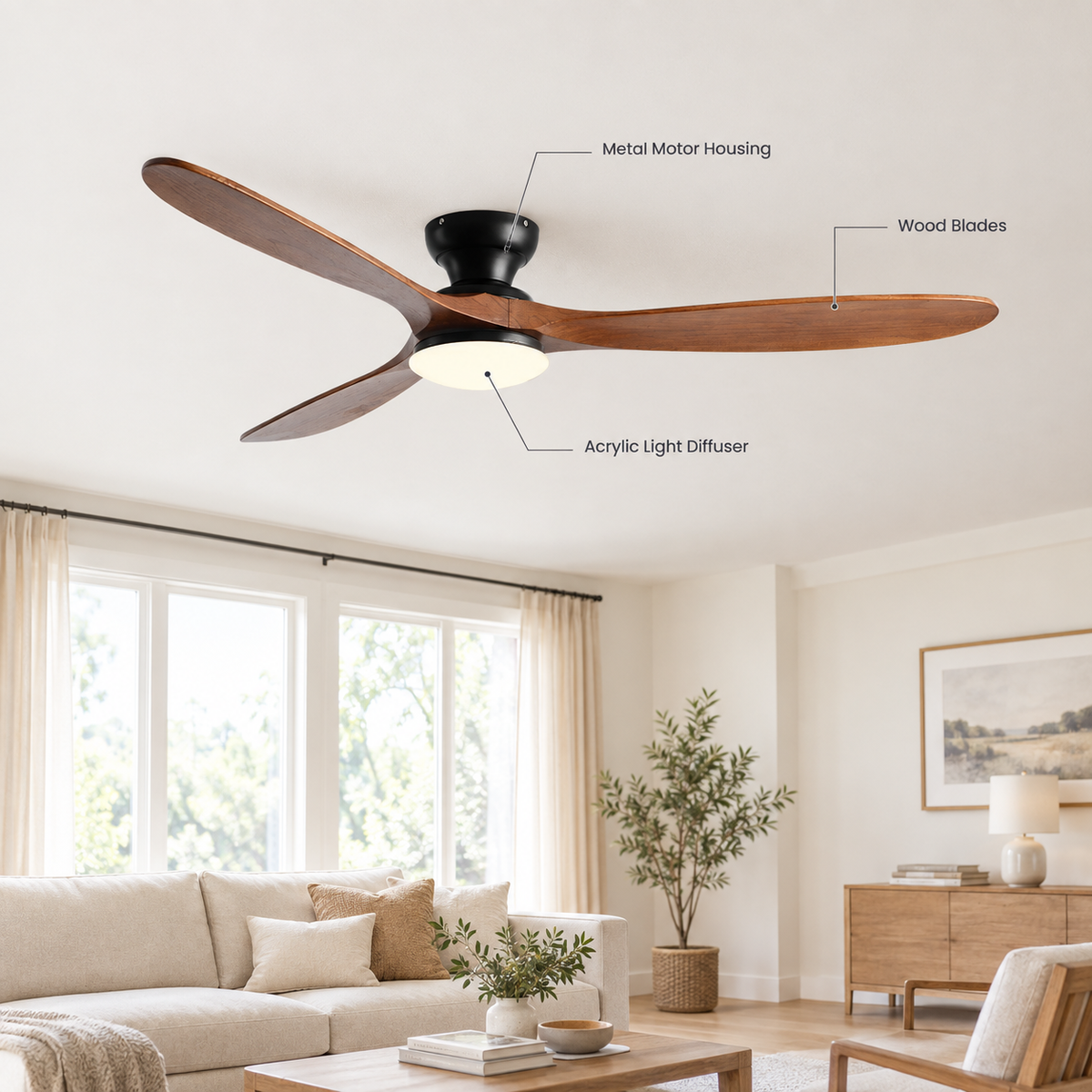 36/42/52inch Low Floor Ceiling Fan Light Remote Control Led Lights Indoor Restaurant Solid Wood Fan Leaves With Fan Chandelier - Specs