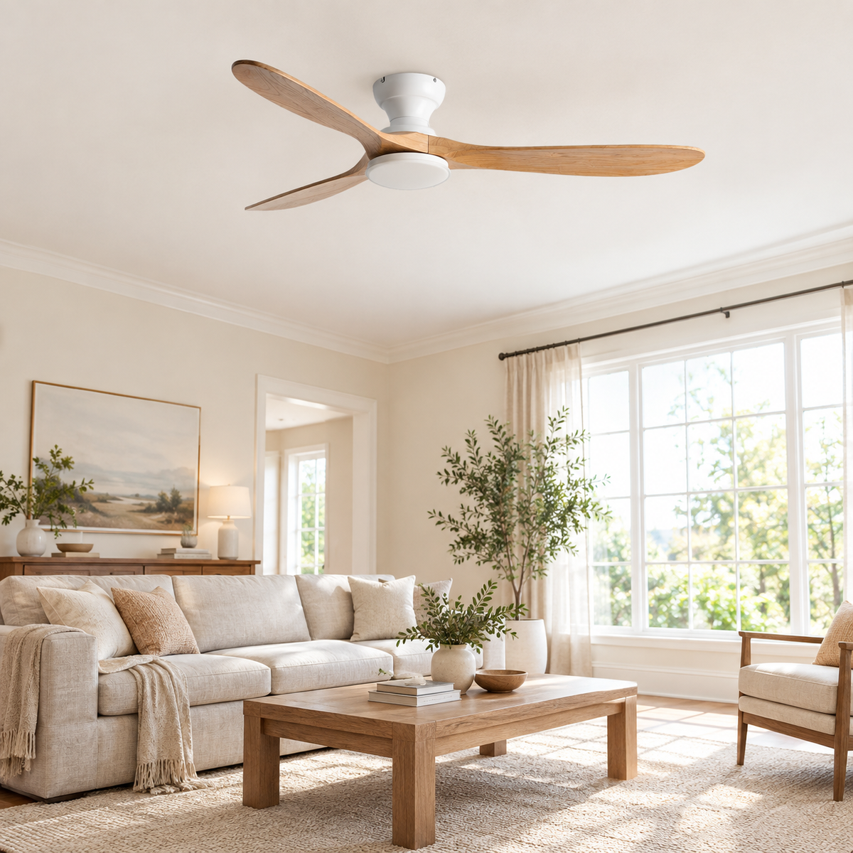 36/42/52inch Low Floor Ceiling Fan Light Remote Control Led Lights Indoor Restaurant Solid Wood Fan Leaves With Fan Chandelier - Image 1 Image